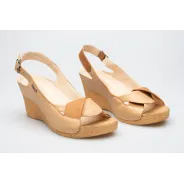 Sandały na koturnie odkryta pięta palce skórzane beżowe PRODUKT POLSKI