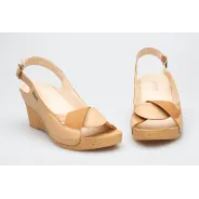 Sandały na koturnie odkryta pięta palce skórzane beżowe PRODUKT POLSKI