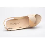 Sandały na koturnie odkryta pięta palce skórzane beżowe PRODUKT POLSKI