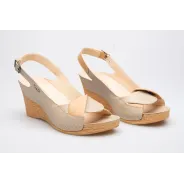 Sandały na koturnie odkryta pięta palce skórzane beżowe PRODUKT POLSKI