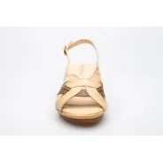 Sandały na koturnie odkryta pięta palce skórzane beżowe PRODUKT POLSKI