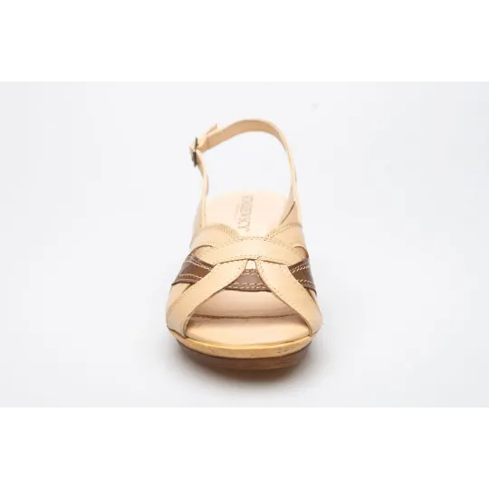 Sandały na koturnie odkryta pięta palce skórzane beżowe PRODUKT POLSKI