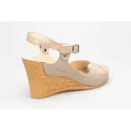 Sandały na koturnie odkryta pięta palce skórzane beżowe PRODUKT POLSKI