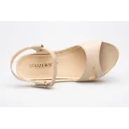 Sandały na koturnie odkryta pięta palce skórzane beżowe PRODUKT POLSKI