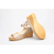 Sandały na koturnie odkryta pięta palce skórzane beżowe PRODUKT POLSKI