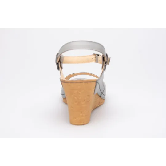 Sandały na koturnie odkryta pięta palce skórzane szare PRODUKT POLSKI