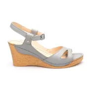 Sandały na koturnie odkryta pięta palce skórzane szare PRODUKT POLSKI