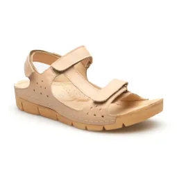 Sandały damskie z regulacją odkryta pięta palce skórzane beżowe PRODUKT POLSKI