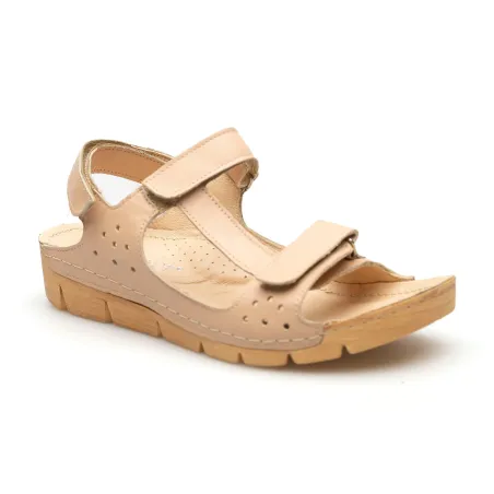 Sandały damskie z regulacją odkryta pięta palce skórzane beżowe PRODUKT POLSKI