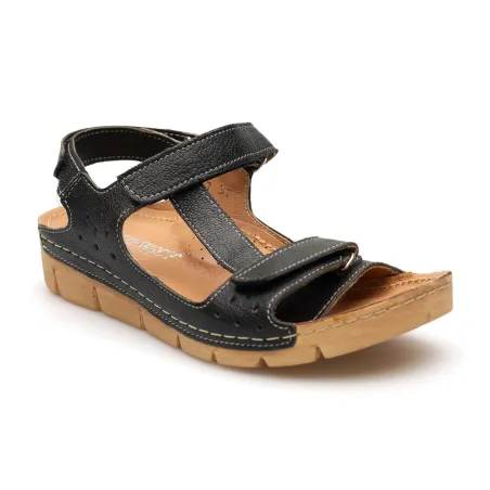 Sandały damskie z regulacją odkryta pięta palce skórzane czarne PRODUKT POLSKI