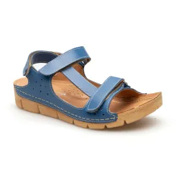 Sandały damskie z regulacją odkryta pięta palce skórzane niebieskie PRODUKT POLSKI