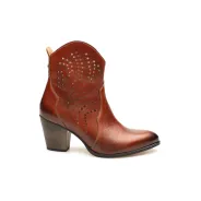 Botki damskie ażurowe brązowe skórzane obcas słupek Produkt Polski