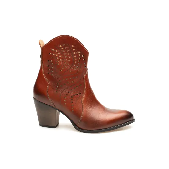 Botki damskie ażurowe brązowe skórzane obcas słupek Produkt Polski
