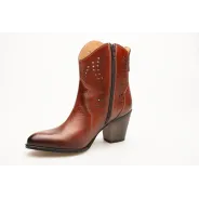 Botki damskie ażurowe brązowe skórzane obcas słupek Produkt Polski