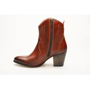 Botki damskie ażurowe brązowe skórzane obcas słupek Produkt Polski