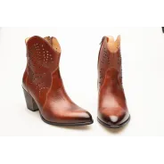 Botki damskie ażurowe brązowe skórzane obcas słupek Produkt Polski