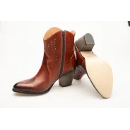 Botki damskie ażurowe brązowe skórzane obcas słupek Produkt Polski