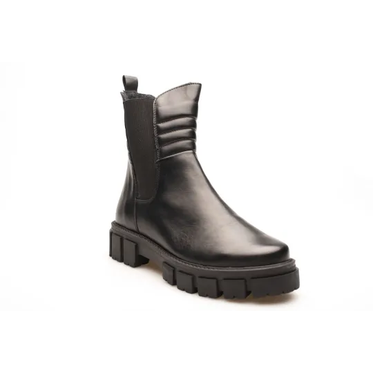 Botki damskie zimowe na grubej podeszwie skórzane Produkt Polski