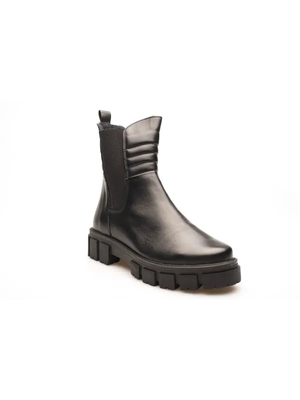 Botki damskie zimowe na grubej podeszwie skórzane Produkt Polski