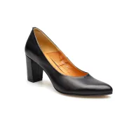 Czółenka na słupku czarne skórzane PRODUKT POLSKI