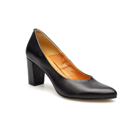 Czółenka na słupku czarne skórzane PRODUKT POLSKI