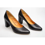 Czółenka na słupku czarne skórzane PRODUKT POLSKI
