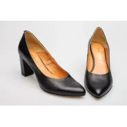 Czółenka na słupku czarne skórzane PRODUKT POLSKI