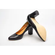 Czółenka na słupku czarne skórzane PRODUKT POLSKI