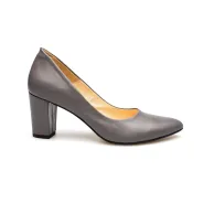 Czółenka na słupku szare skórzane PRODUKT POLSKI