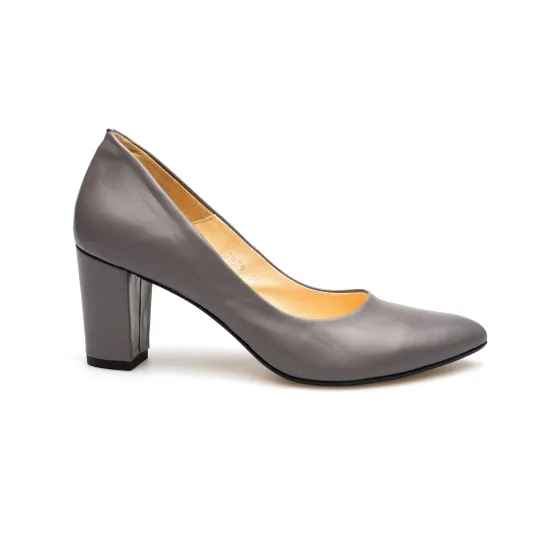 Czółenka na słupku szare skórzane PRODUKT POLSKI