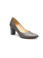 Czółenka na słupku szare skórzane PRODUKT POLSKI
