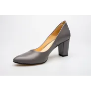 Czółenka na słupku szare skórzane PRODUKT POLSKI