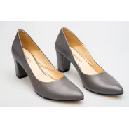 Czółenka na słupku szare skórzane PRODUKT POLSKI