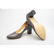 Czółenka na słupku szare skórzane PRODUKT POLSKI