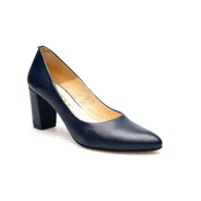 Czółenka na słupku granatowe skórzane PRODUKT POLSKI