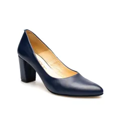 Czółenka na słupku granatowe skórzane PRODUKT POLSKI