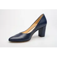 Czółenka na słupku granatowe skórzane PRODUKT POLSKI