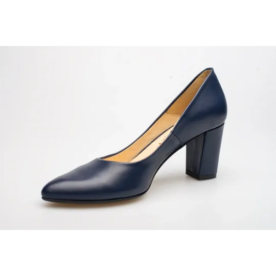 Czółenka na słupku granatowe skórzane PRODUKT POLSKI