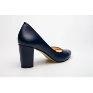 Czółenka na słupku granatowe skórzane PRODUKT POLSKI