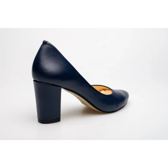Czółenka na słupku granatowe skórzane PRODUKT POLSKI