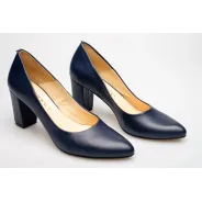 Czółenka na słupku granatowe skórzane PRODUKT POLSKI
