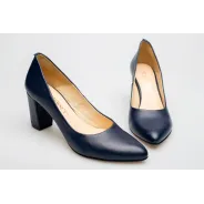 Czółenka na słupku granatowe skórzane PRODUKT POLSKI