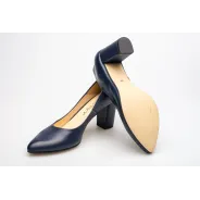 Czółenka na słupku granatowe skórzane PRODUKT POLSKI