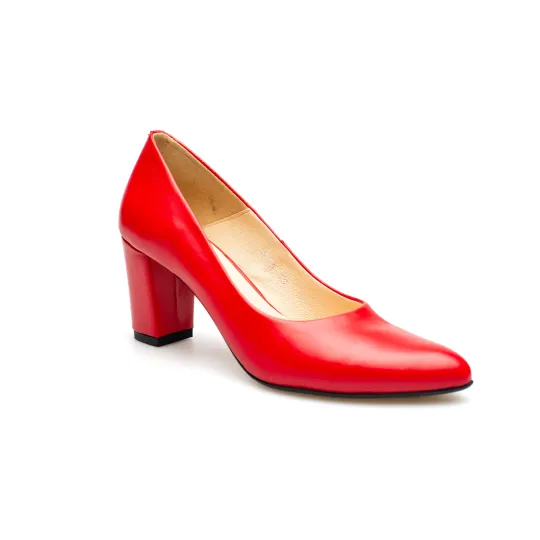 Czółenka na słupku czerwone skórzane PRODUKT POLSKI