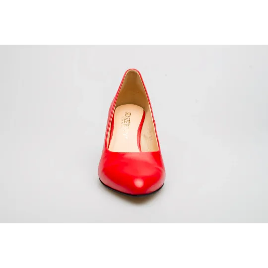 Czółenka na słupku czerwone skórzane PRODUKT POLSKI