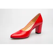 Czółenka na słupku czerwone skórzane PRODUKT POLSKI