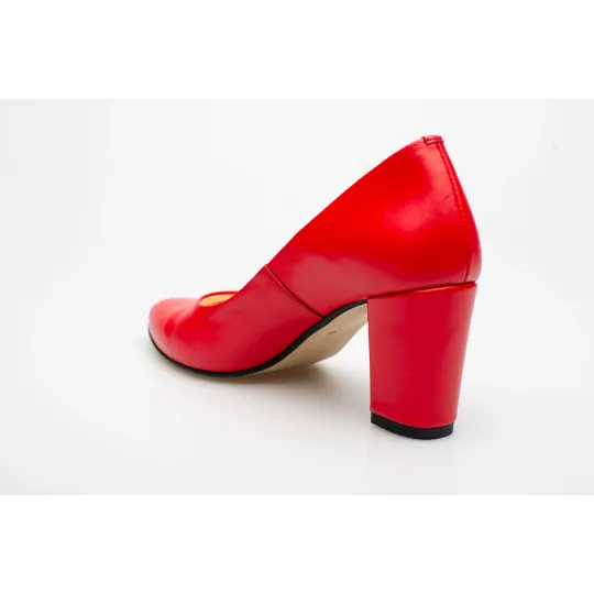 Czółenka na słupku czerwone skórzane PRODUKT POLSKI