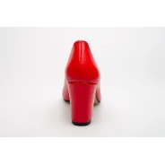 Czółenka na słupku czerwone skórzane PRODUKT POLSKI