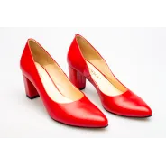 Czółenka na słupku czerwone skórzane PRODUKT POLSKI