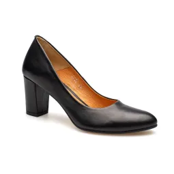 Czółenka na słupku czarne skórzane PRODUKT POLSKI